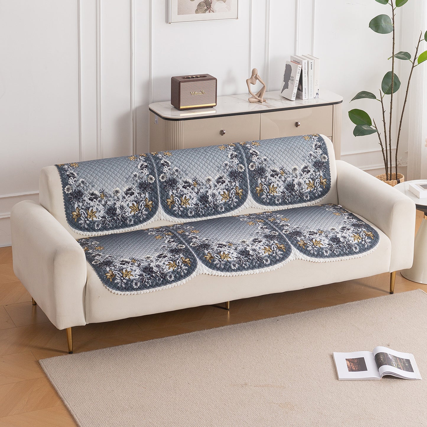 LoomVerse Quilted Sofa Cover Set Washable Sofa Panel for Seat & Back - Blue Belle