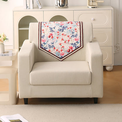 Florentina Series Printed Holland Velvet Sofa Mat - Scarlet Rose Ivory