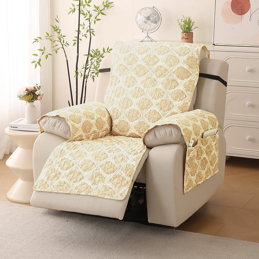 Quilted Printed Recliner Mats for 1 Seater Recliner Sofa, Ogee Ivory