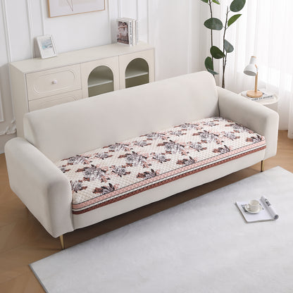 LiefNest Holland Velvet Sofa Cover Mat with Foam Filling -  Chrysanthemum Bloom Soft Beige