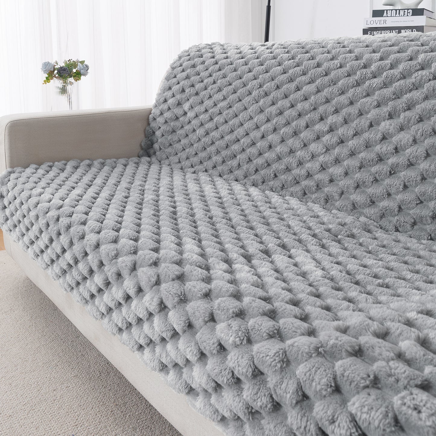 'BunnySoft Series' Plush Sofa Cover Throw for Sofa Seat & Back, Moon Grey