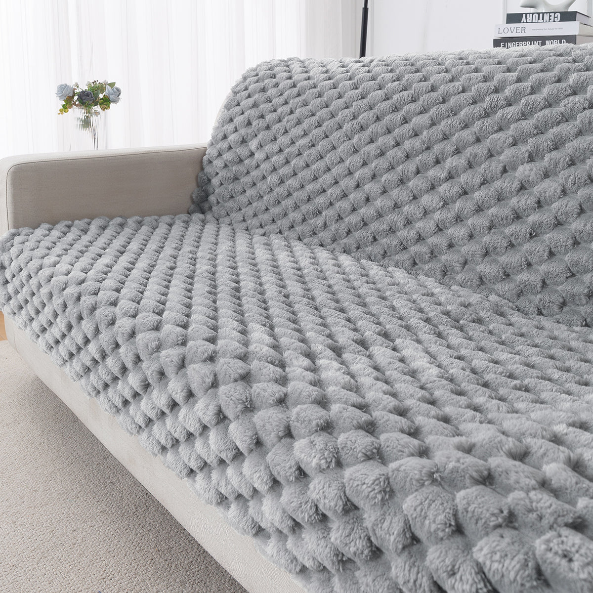 'BunnySoft Series' Plush Sofa Cover Throw for Sofa Seat & Back, Moon Grey