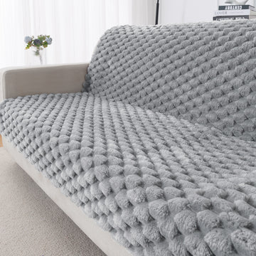 'BunnySoft Series' Plush Sofa Cover Throw for Sofa Seat & Back, Moon Grey