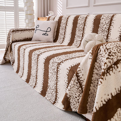 Buy Desert Brown Colour Luxury Wavy Plush Sofa Throw Cover – 3 Seater Sofas | HOKIPO