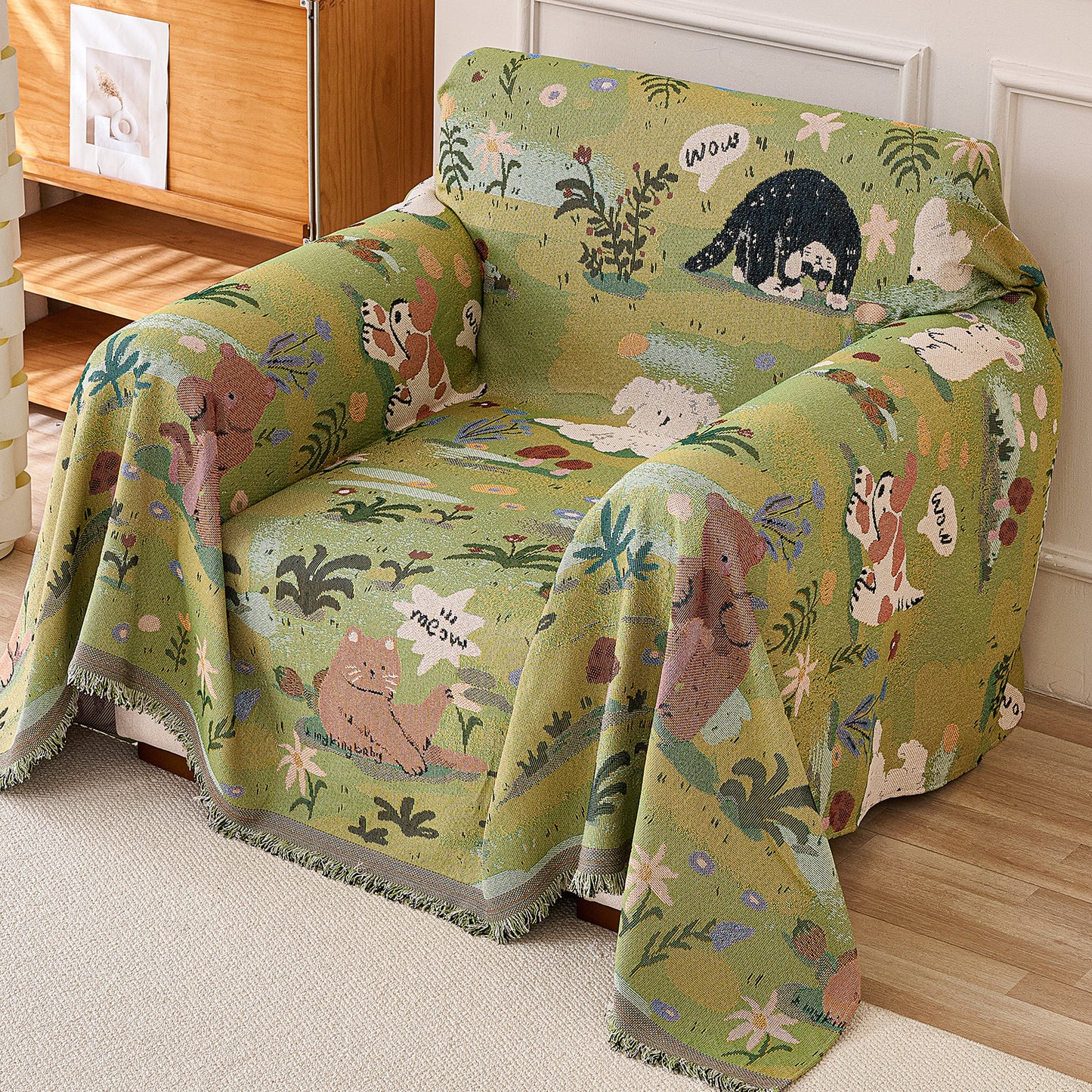 All-Season Chenille Sofa Throw, Forest Story Series