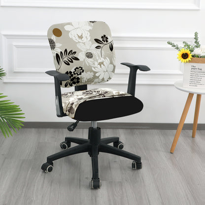 Printed Office Chair Cover for Task Chair – 140 GSM Stretchable Fabric – Washable & Anti-Slip – Fits Small Office Chairs Without Headrest, Feather Brown Floral