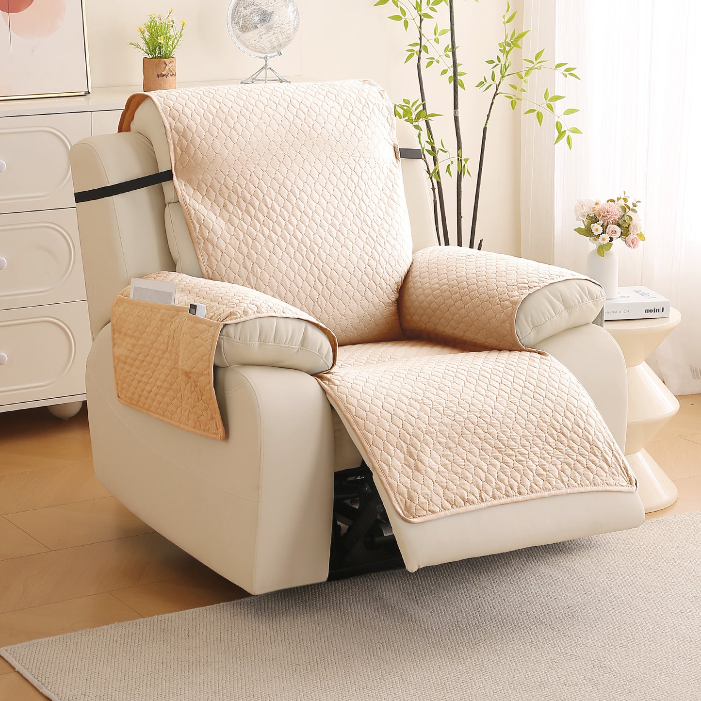 Quilted Recliner Mats for 1 Seater Recliner Sofa, Beige