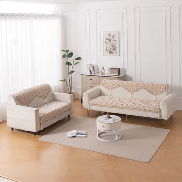 Heritage Weave Premium Jacquard Sofa Cover Set with Tassels - Sandy Beige