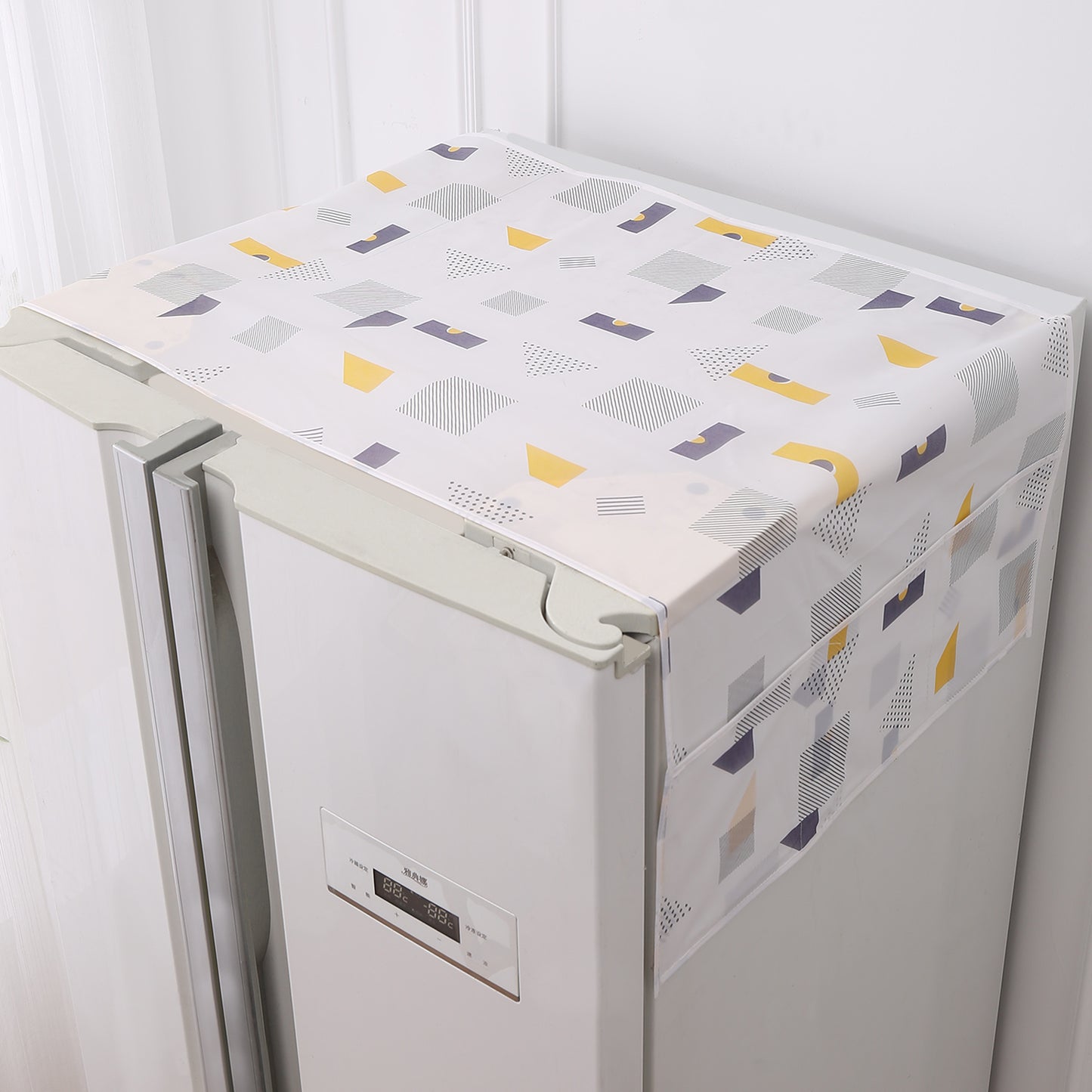 Small / Large Fridge Cover Top | For Smaller Single Door, Double Door and Bigger Double Door Refrigerator - Waterproof, Printed with 6 Side Pockets, Geometric Abstract