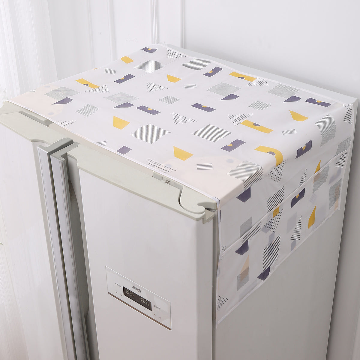 Small / Large Fridge Cover Top | For Smaller Single Door, Double Door and Bigger Double Door Refrigerator - Waterproof, Printed with 6 Side Pockets, Geometric Abstract