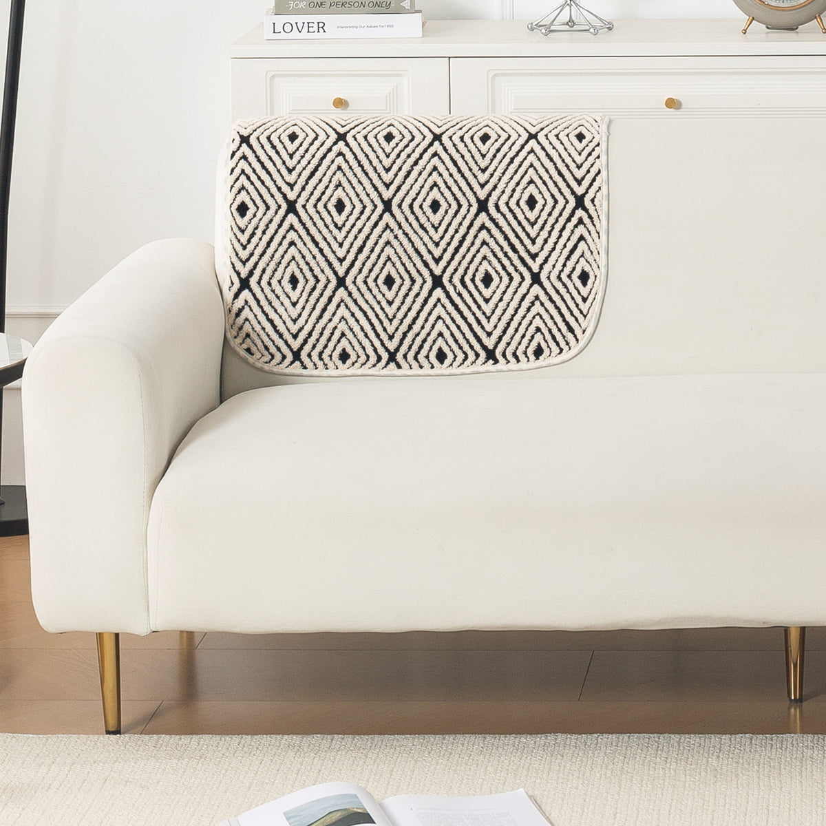 Luxury Plush Sherpa Anti-Slip Sofa Cover Mat, 'Noirea Series'| Geometric Diamond