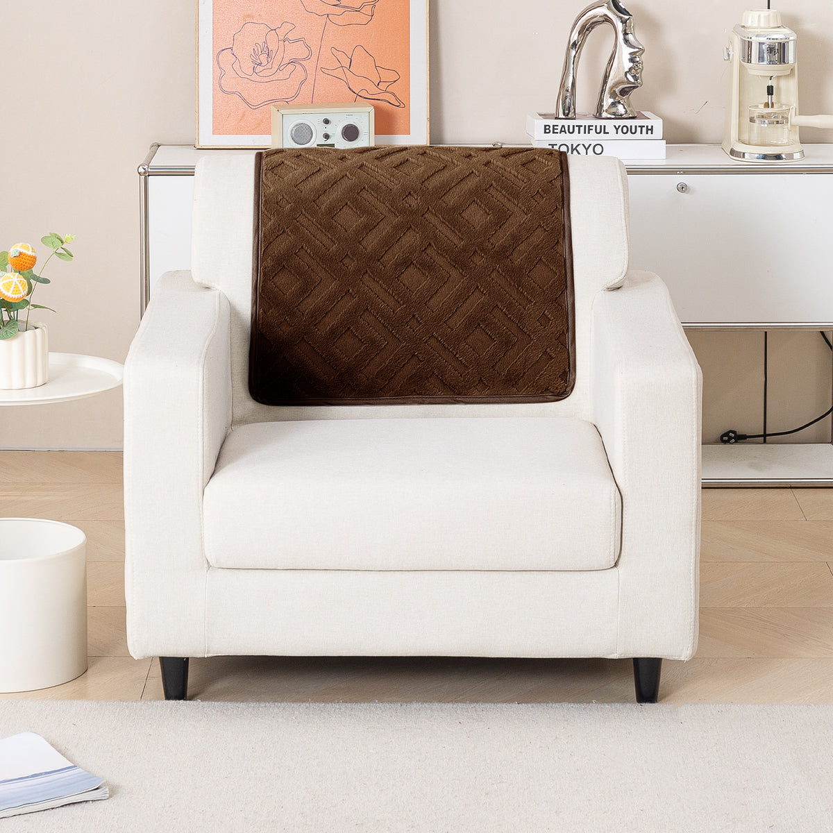 Velvet Maze Sofa Cover Mat, Dark Brown