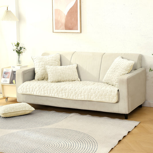 Premium Pebble Milk Velvet Anti Slip Sofa Mats, Bliss White