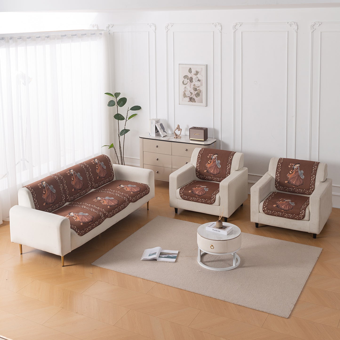 HeavenHue Fleece Soft Touch Quilted Sofa Cover Set Washable Sofa Panel for Seat & Back - Nritya Echo
