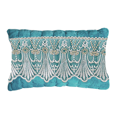 Premium Milk Velvet Sofa Cushion Cover with Lace Design, Teal