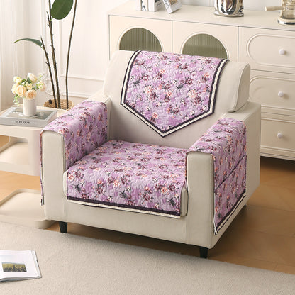 Florentina Series Printed Holland Velvet Sofa Mat - Peony Lavender