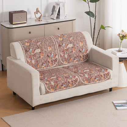 HeavenHue Fleece Soft Touch Quilted Sofa Cover Set Washable Sofa Panel for Seat & Bk - Vintage Bloom