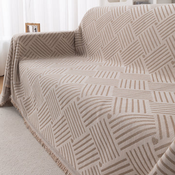 Premium 320 GSM Chenille Sofa Cover Throw All Season 'Serene Abode Series', Beige Geo Weave
