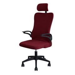 Stretchable Jacquard Office Boss Chair Seat Cover with Headrest Cover for Computer Desk Chair, Burgundy