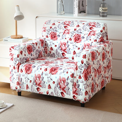 Premium Printed Velvet Sofa Cover 1/2/3 Seaters Fully Covered, Red Cottage Rose