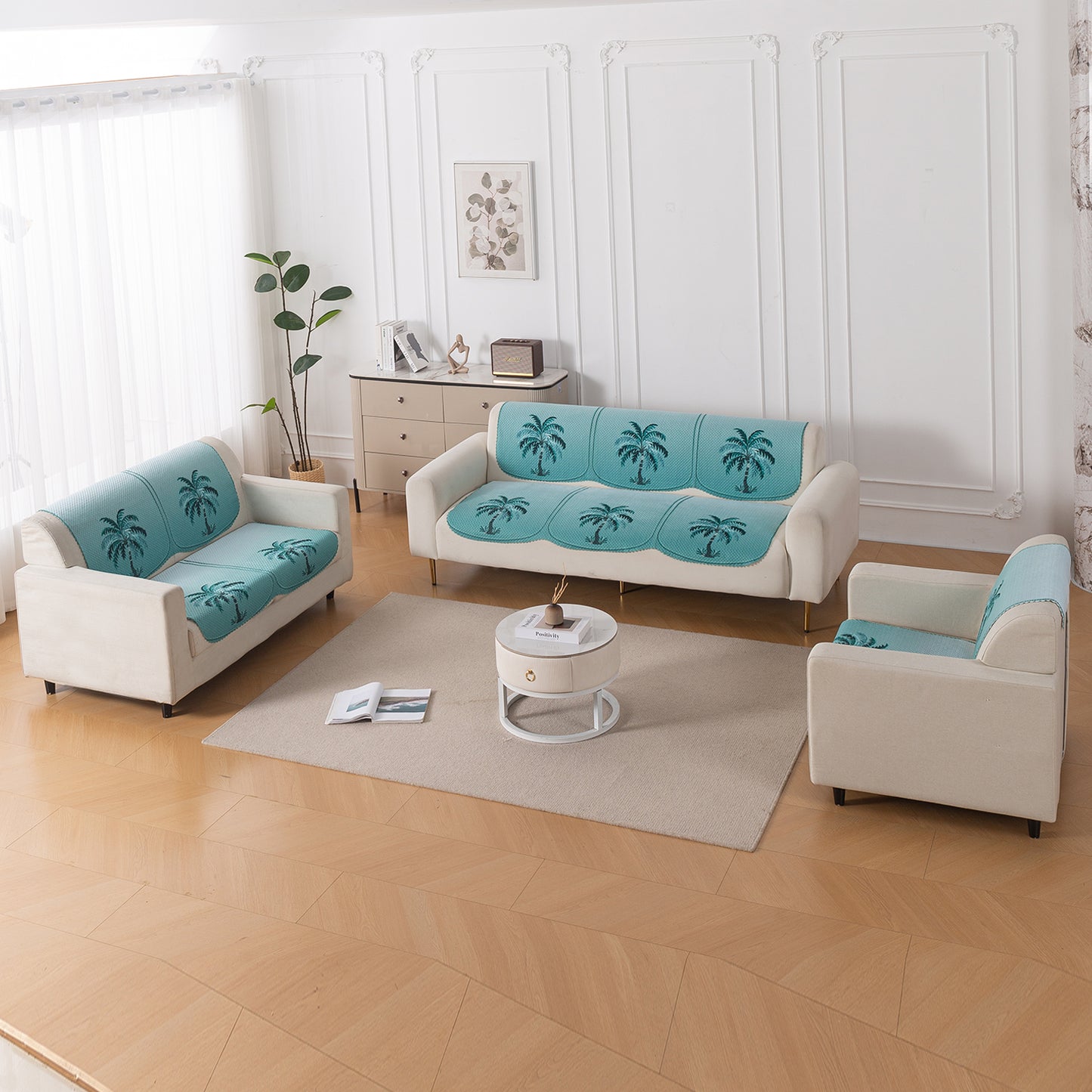HeavenHue Fleece Soft Touch Quilted Sofa Cover Set Washable Sofa Panel for Seat & Back - Island Breeze