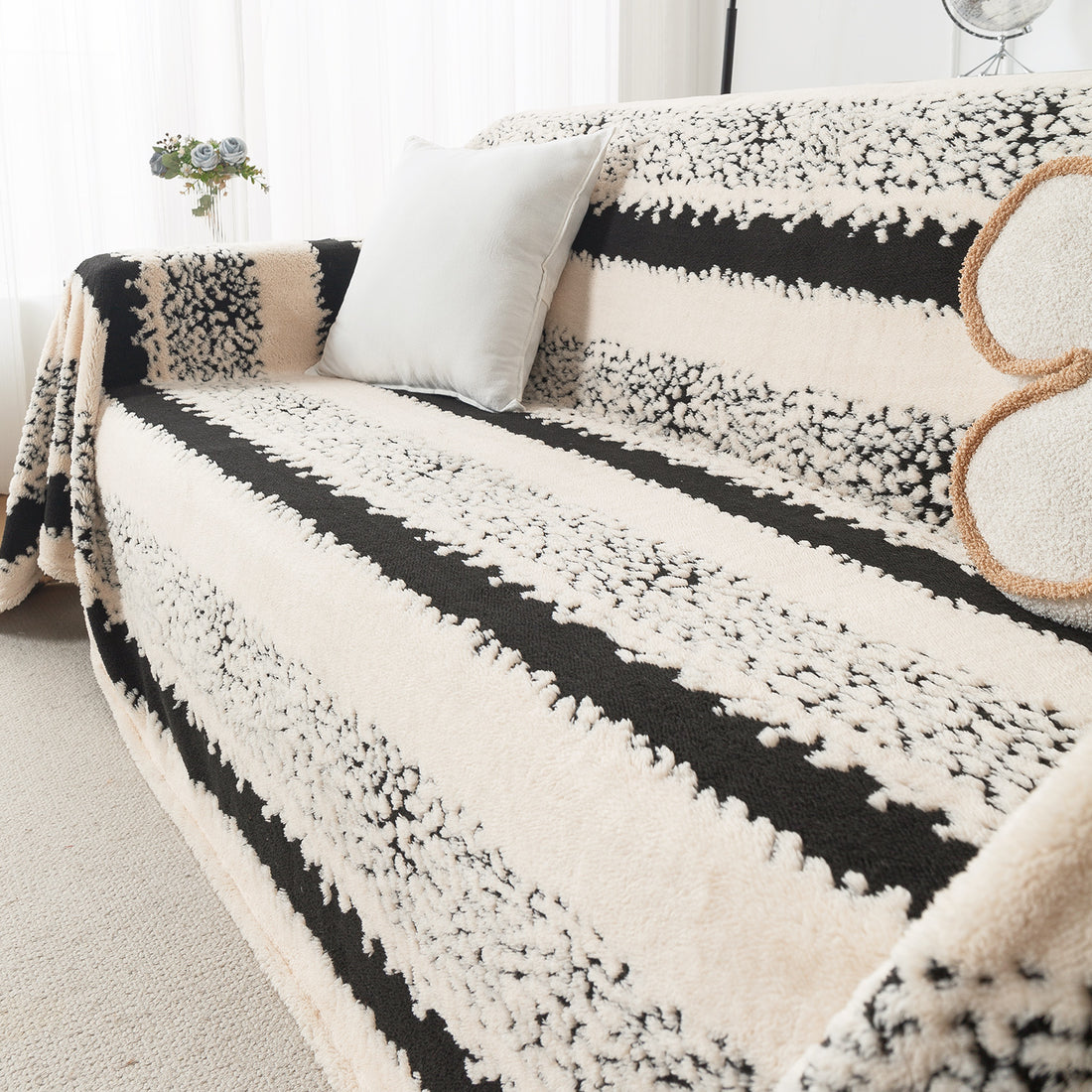 Buy Textured Stripe Noirea Series Luxury Plush Sofa Throw for Complete Sofa | HOKIPO