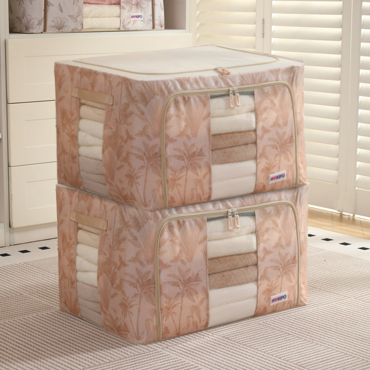 Foldable Cloth Storage Organizer for Wardrobe, Beige Botanica