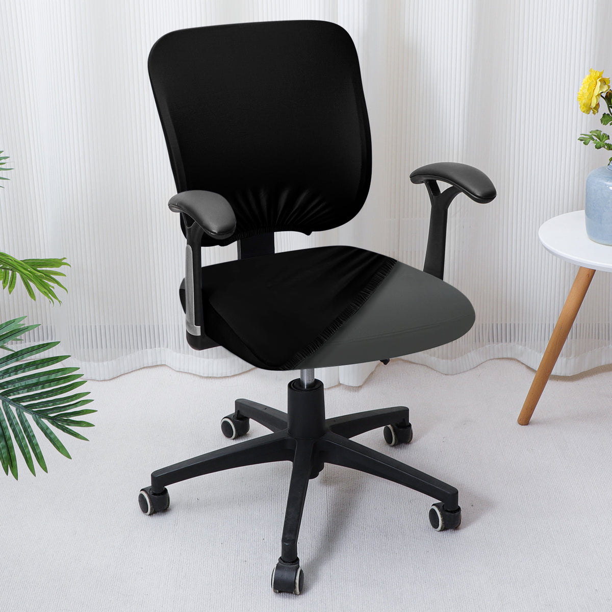 Office Chair Cover for Task Chair – 140 GSM Stretchable Fabric – Washable & Anti-Slip – Fits Small Office Chairs Without Headrest, Black