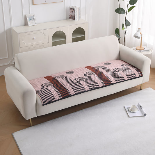 LiefNest Printed Holland Velvet Sofa Mat with Foam Filling - Modern Archscape Mauve Blush for 1/2/3 Seater & Armrest