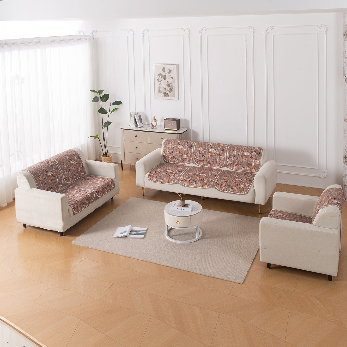 HeavenHue Fleece Soft Touch Quilted Sofa Cover Set Washable Sofa Panel for Seat & Bk - Vintage Bloom
