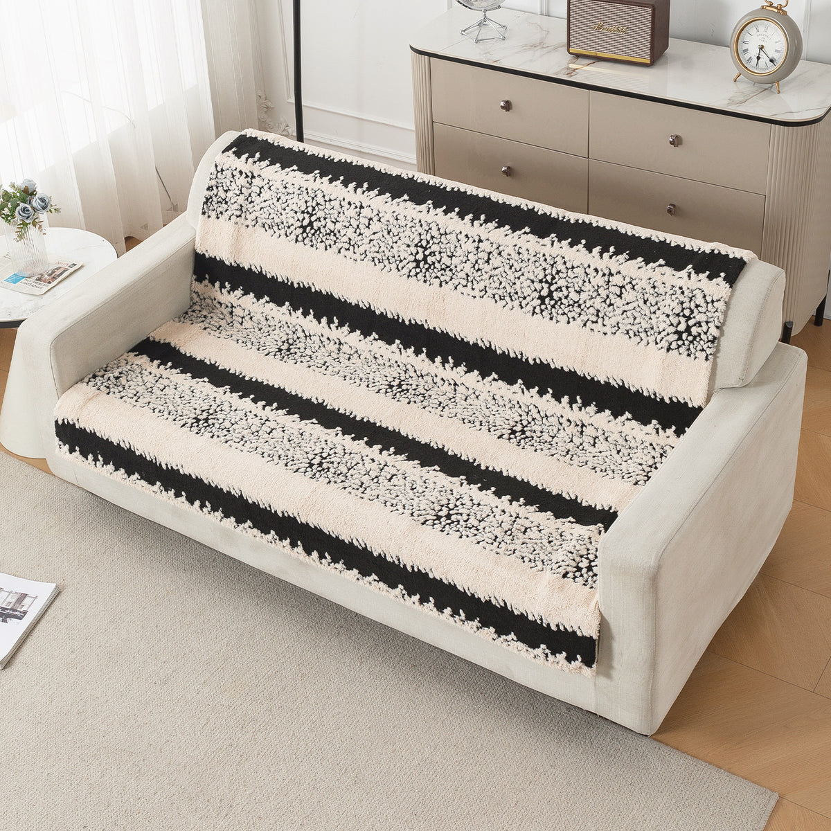 'Noirea Series' Plush Sofa Cover for Seat & Back, Textured Stripe