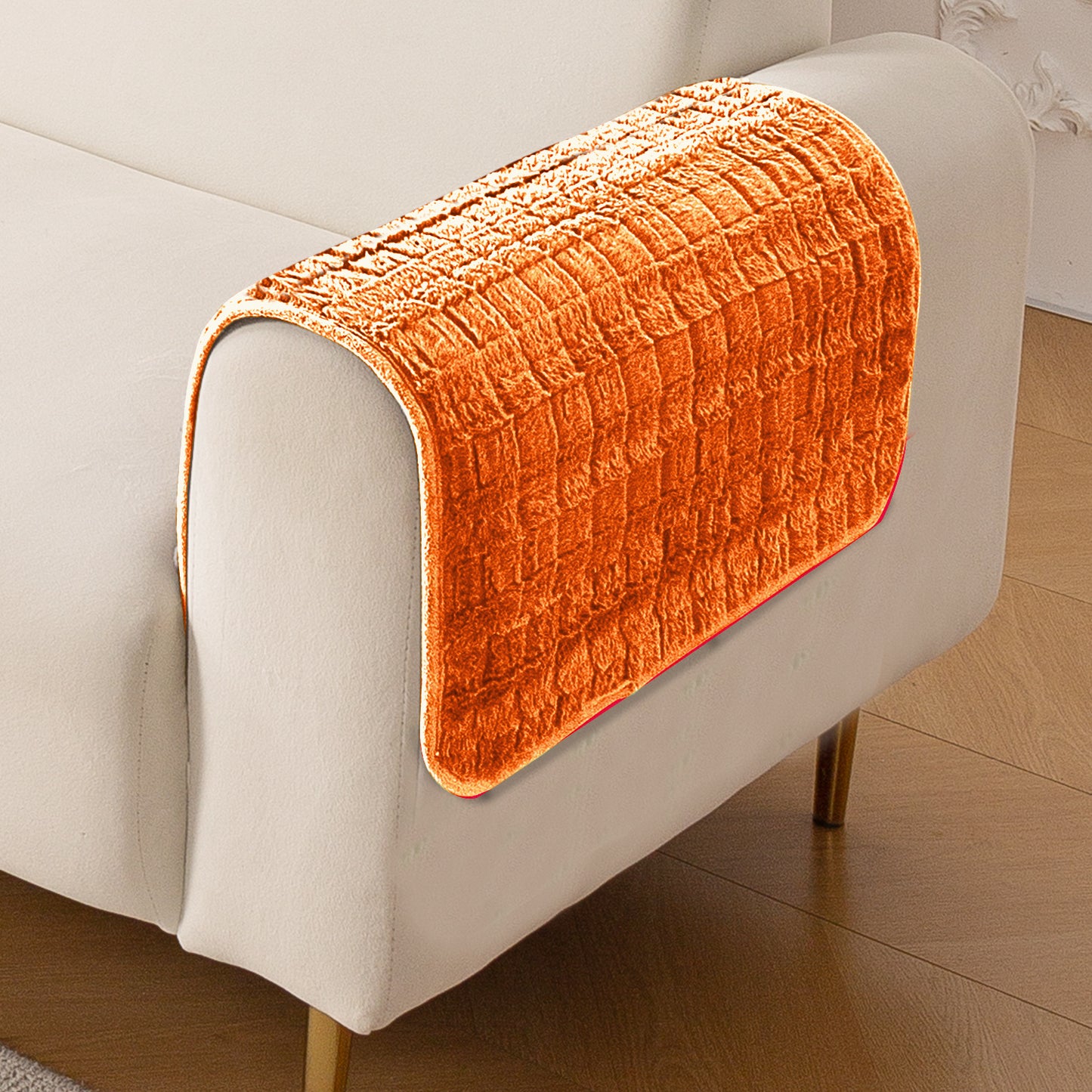 Premium Plush Set of 2 Sofa Armrest Covers, Orange
