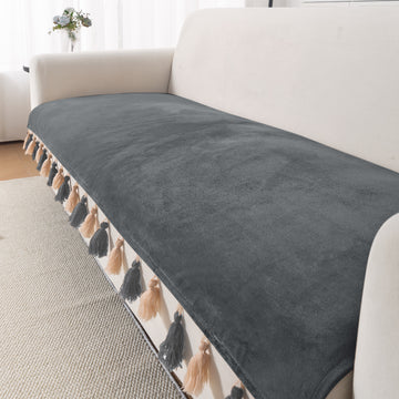 Tassel Tone Holland Velvet Sofa Cover Mat, Graphite Grey