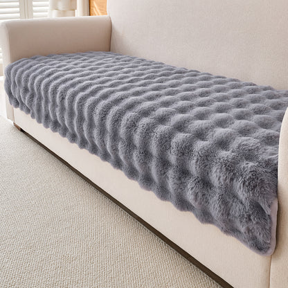 Premium Faux Rabbit Fur Anti Slip Sofa Mat for 1/2/3 Seater, Cool Grey