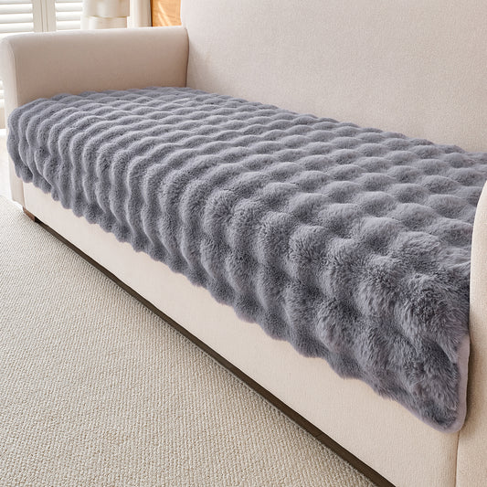 Premium Faux Rabbit Fur Anti Slip Sofa Mat for 1/2/3 Seater, Cool Grey