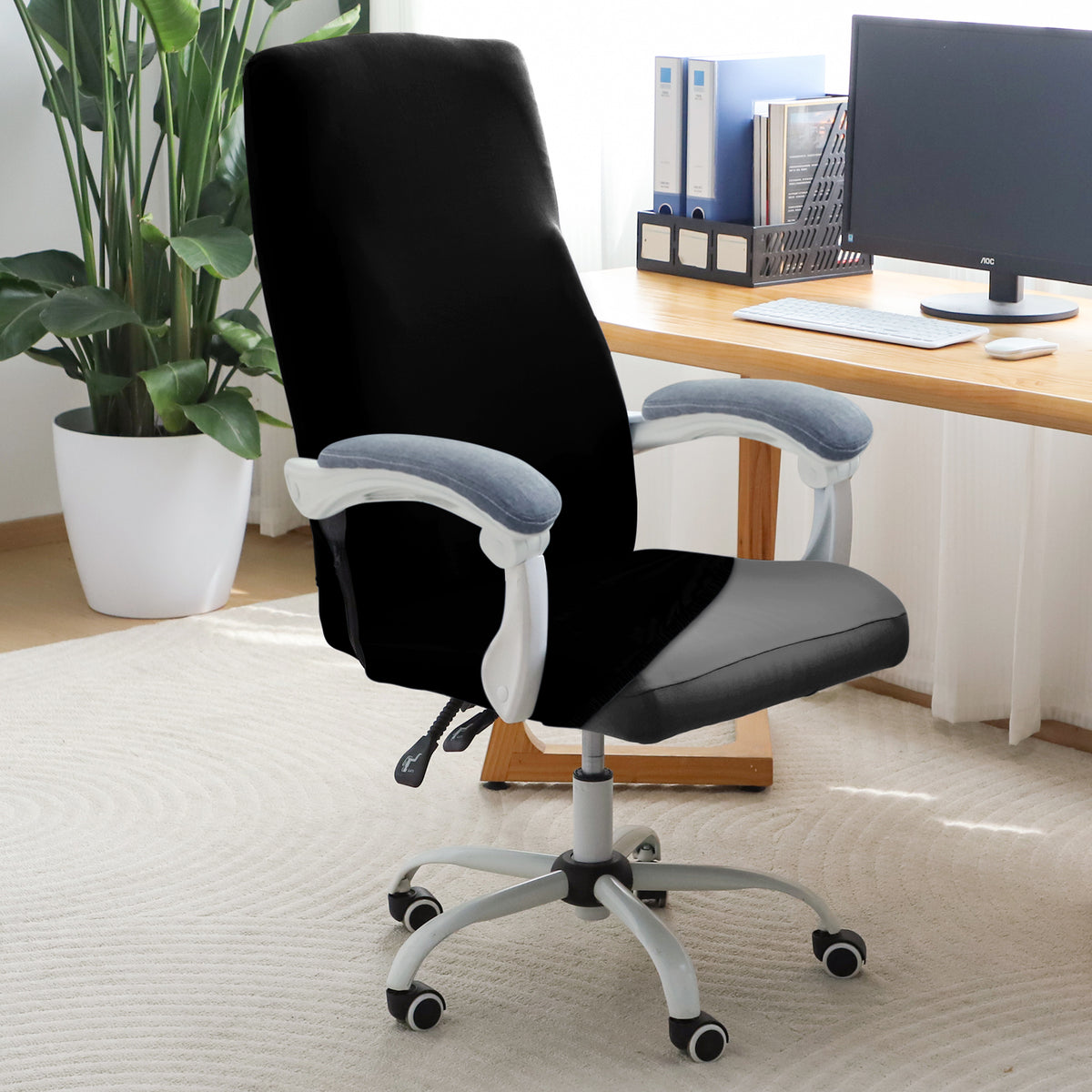 Office Chair Cover for Executive Chair (High-Back) – 140 GSM Stretchable Fabric – Washable & Anti-Slip – Fits Big & Tall Office Chairs, Black