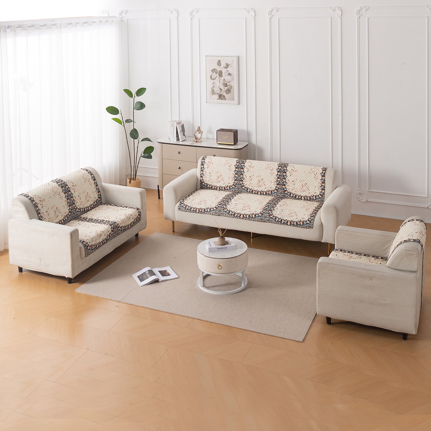 LoomVerse Quilted Sofa Cover Set Washable Sofa Panel for Seat & Back - Petal Harmony