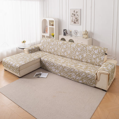 Elira Series Quilted One-Piece L Shape Sofa Cover Mat with Left and Right Chaise, Buff Brown Sillehoute Floral