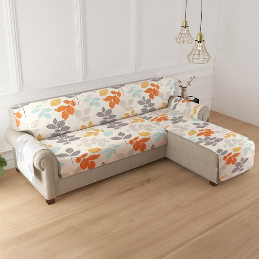 HomeHues Series Quilted Sofa Cover with Secure Fit Belt for L Shape sofa, Multicolor Leaves
