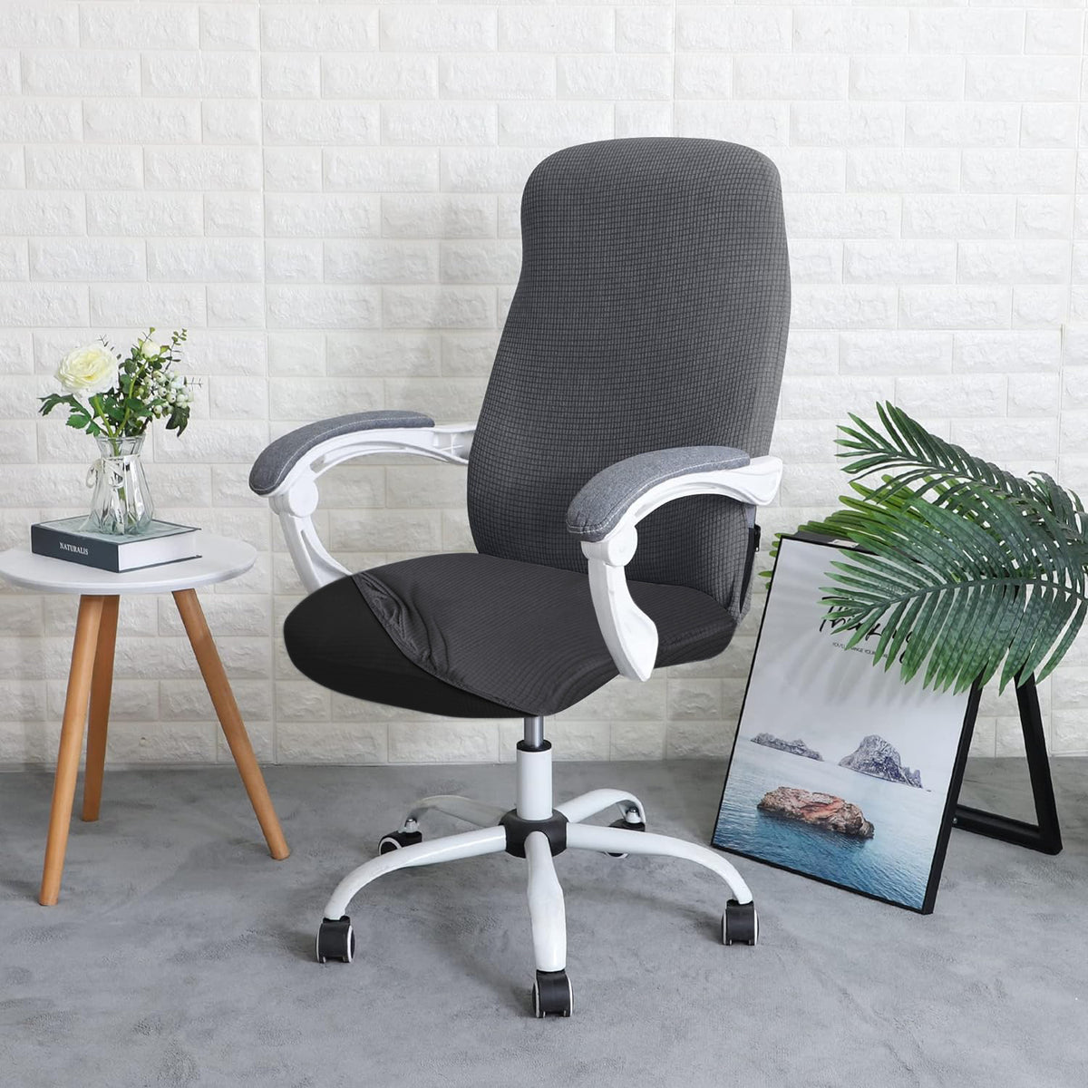 Water Repellent Office Chair Cover for Desk Chair (Mid-Back) – 210 GSM Stretch Jacquard – Washable, Durable & Anti-Slip – Fits Mid-Back Office Chairs, Dark Grey