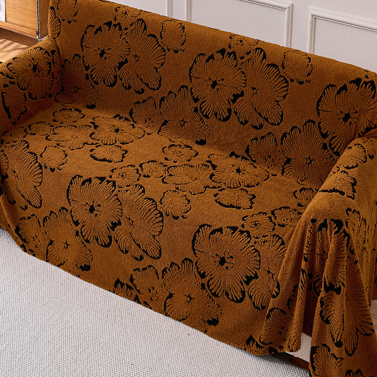 Buy Rustic Caramel Colour Camellia Blossom Luxury Plush Sofa Throw – HOKIPO | Har Ghar ka Humsafar