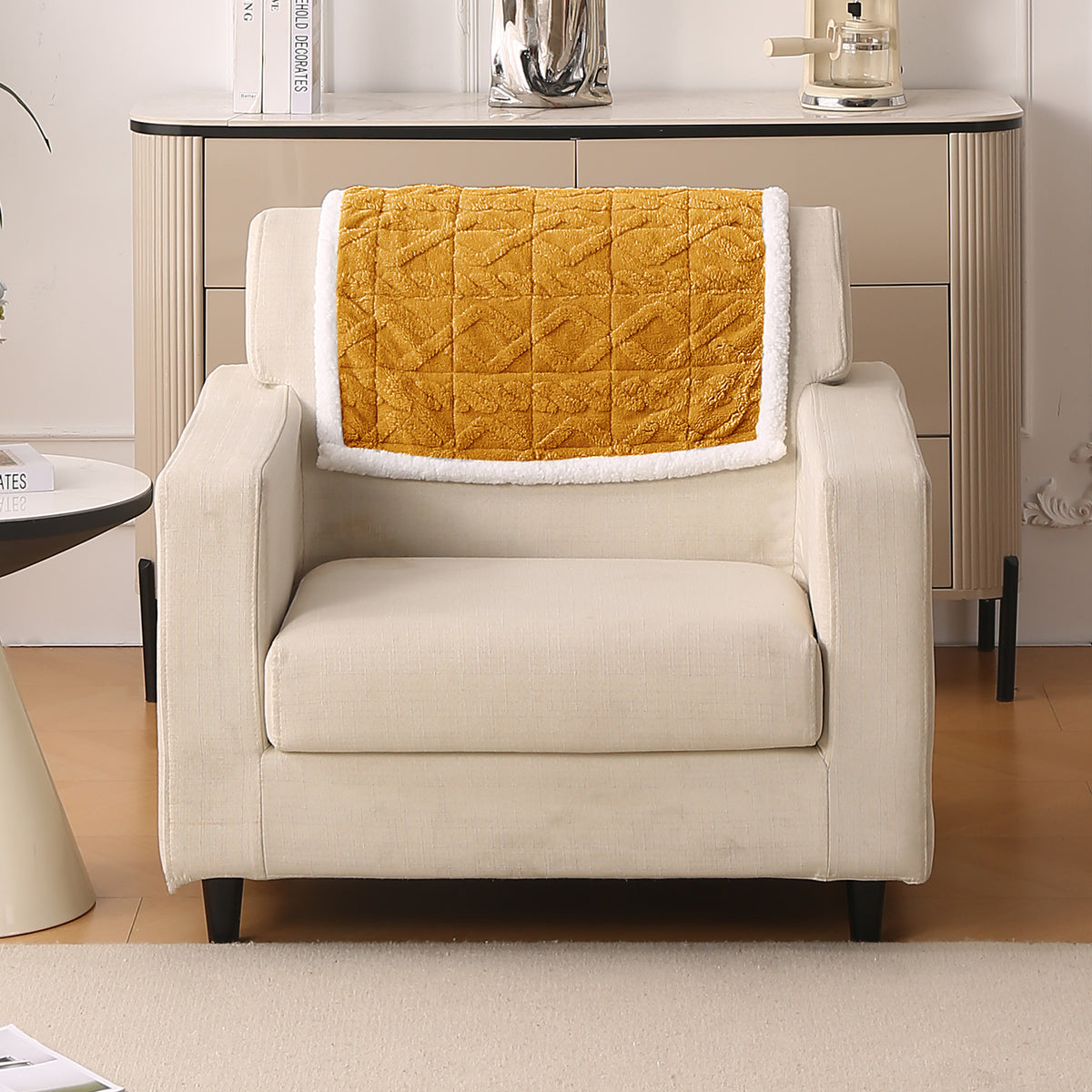 'Italian Caelora' Luxury Jacquard Plush Anti-Slip Sofa Cover Mat - Honey Yellow