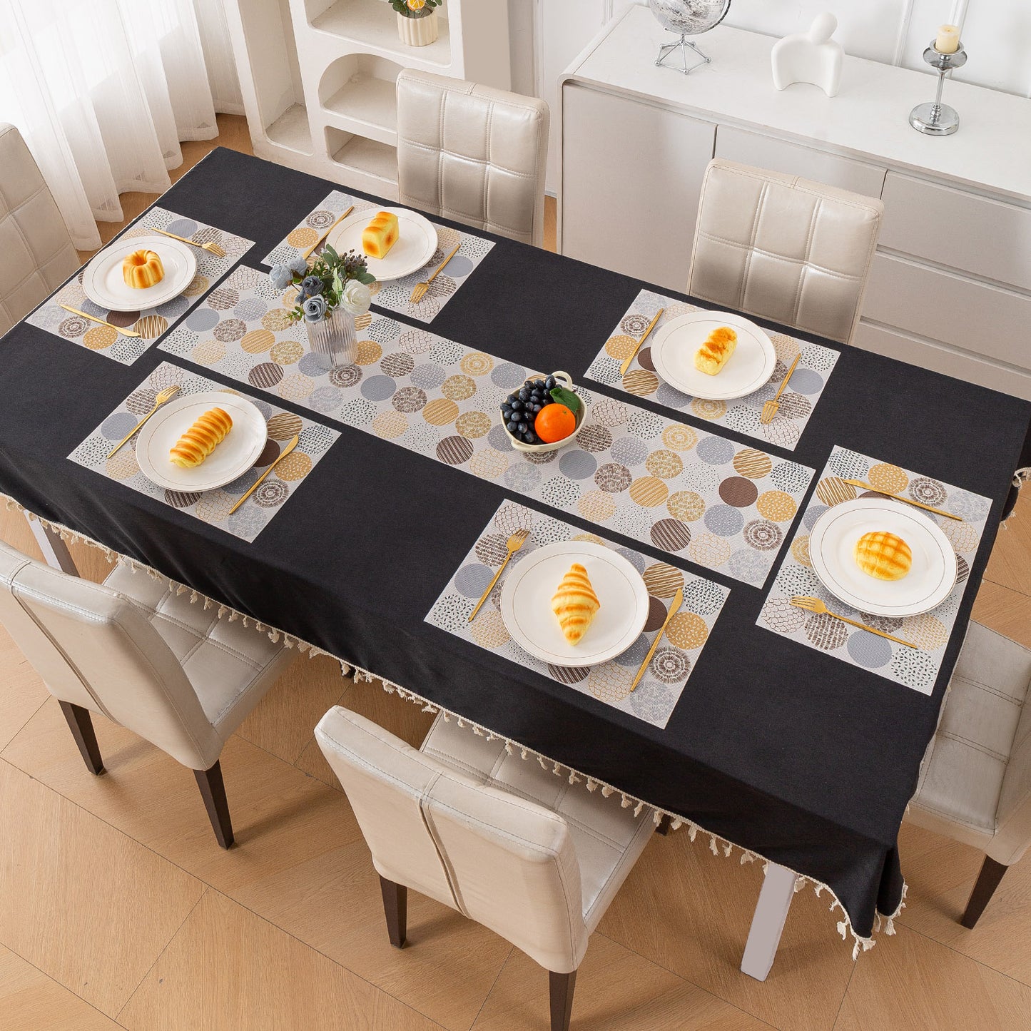 Color Splash PVC Mats for Dining Table, Abstract Circles - Olive Brown