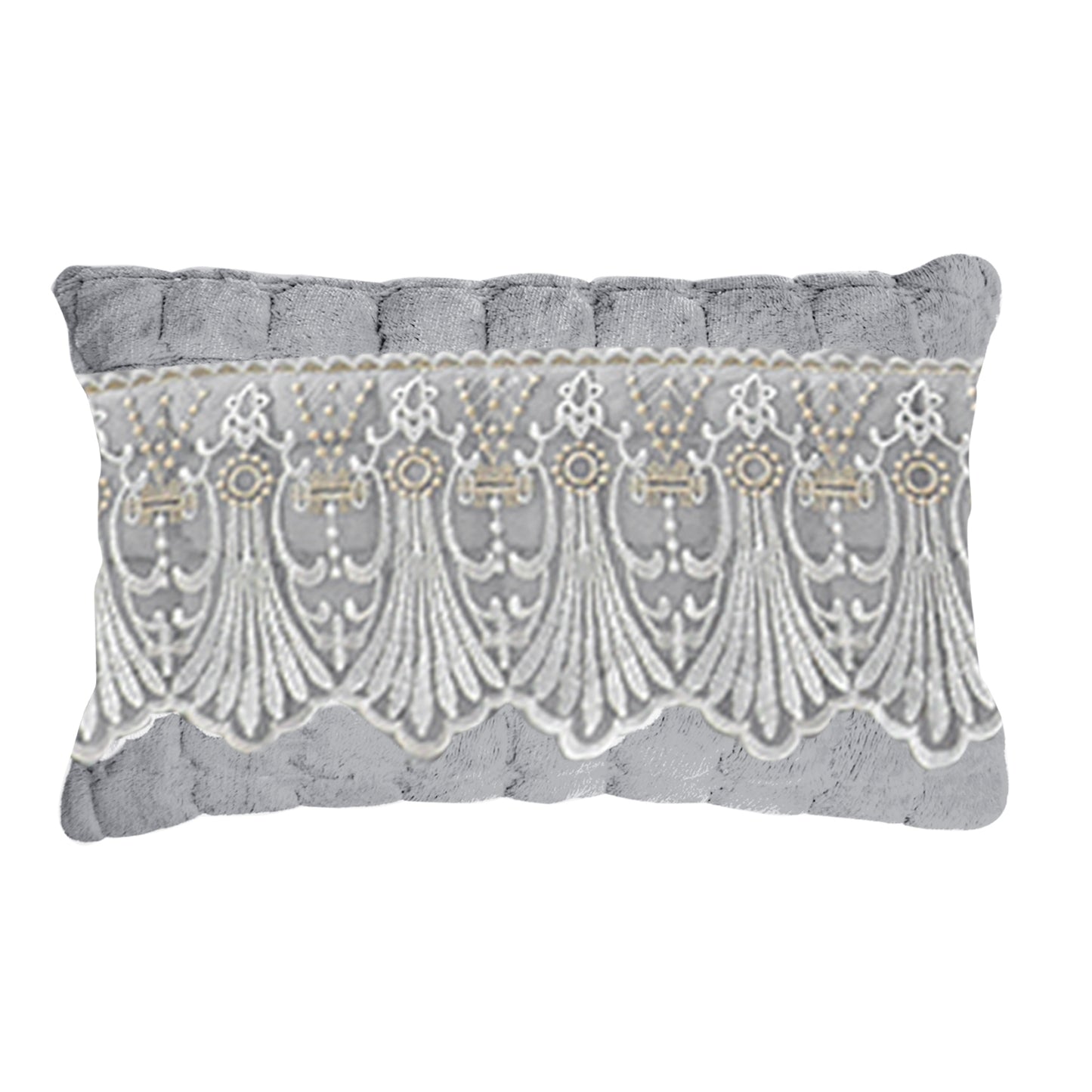 Premium Milk Velvet Sofa Cushion Cover with Lace Design, Cloud Grey