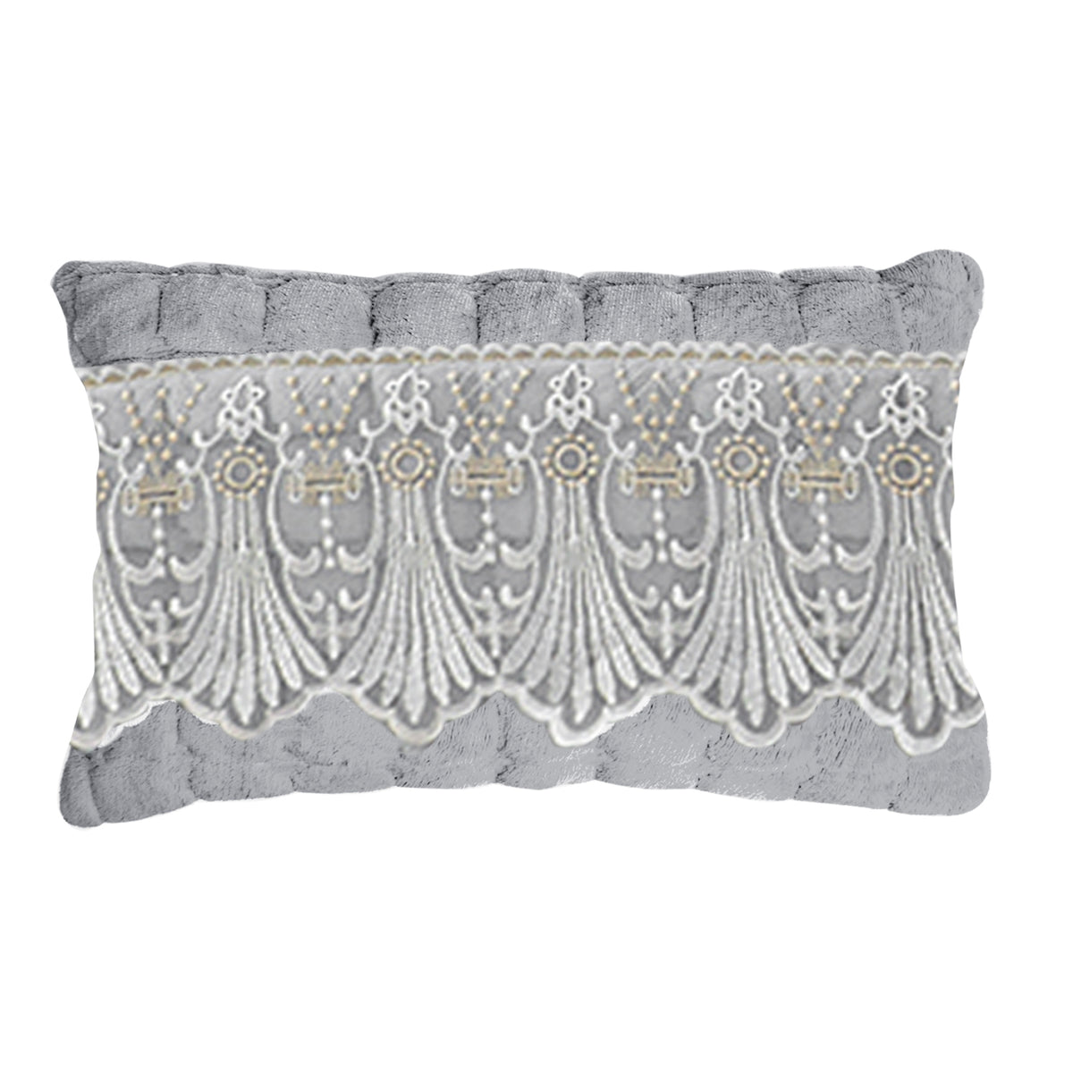 Premium Milk Velvet Sofa Cushion Cover with Lace Design, Cloud Grey