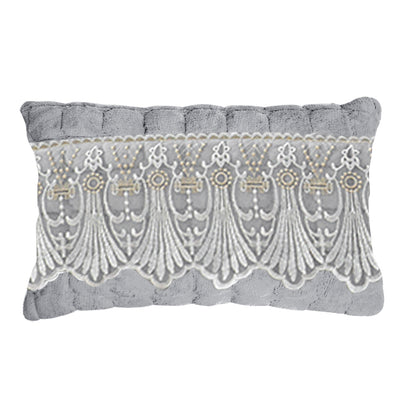 Premium Milk Velvet Sofa Cushion Cover with Lace Design, Cloud Grey