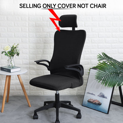 Stretchable Jacquard  Office Boss Chair Seat Chair Cover with Headrest Cover for Computer Desk Chair, Black