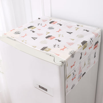 Small / Large Fridge Cover Top | For Smaller Single Door, Double Door and Bigger Double Door Refrigerator - Waterproof, Printed with 6 Side Pockets, Woodland Village