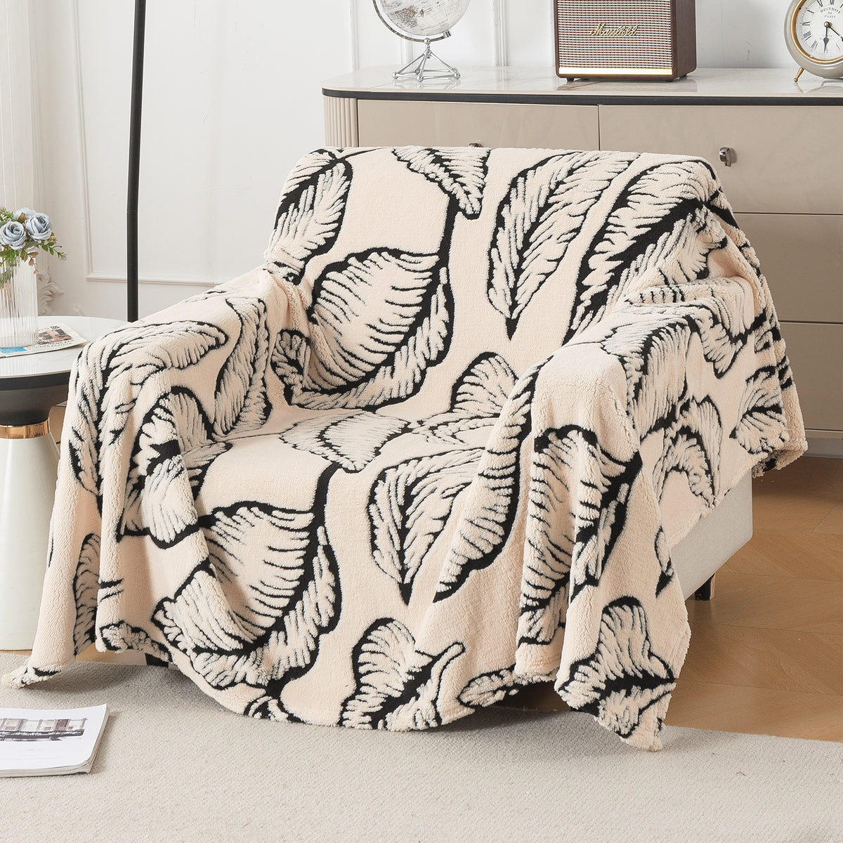 Buy Botanical Leaf Design Noirea Series Plush Sherpa Sofa Throw Cover | HOKIPO 