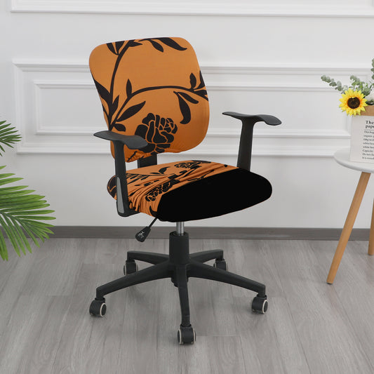 Printed Office Chair Cover for Task Chair – 140 GSM Stretchable Fabric – Washable & Anti-Slip – Fits Small Office Chairs Without Headrest, Copper Brown Floral